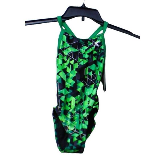 TYR Girls' Labyrinth Diamondfit Swimsuit, Green, Size 22 - Picture 2 of 8